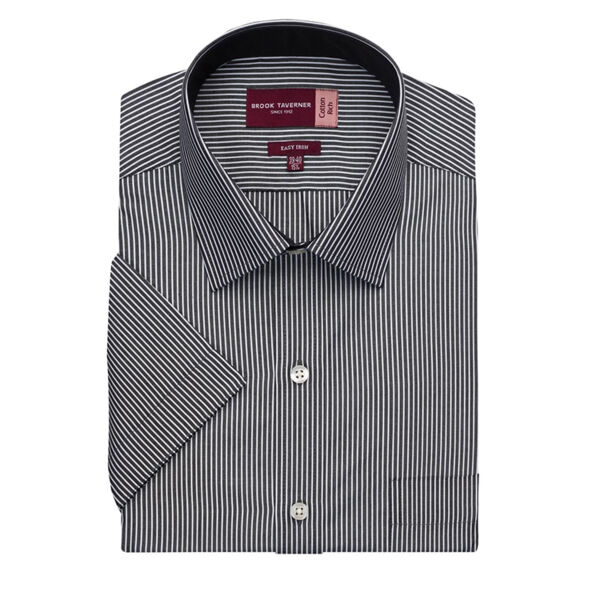 Gents Short Sleeve Shirt - B/W Stripe Thumbnail